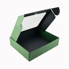 Green Gift Box with Clear Window for 3 Bottles