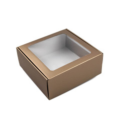 Muted Gold Square Gift Box with Clear Window | 220x220x90 mm |Superbox