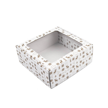 White Square Gift Box with Christmas Design | 220x220x90 mm | Superbox