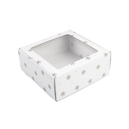 White Square Gift Box with Snowflakes | 220x220x90 mm | Superbox