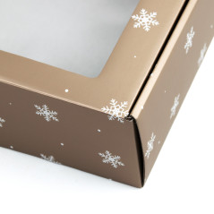 Gold Gift Box with  Window and Snowflakes | 340x195x85 mm | Superbox