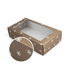 Gold Gift Box with  Window and Snowflakes | 340x195x85 mm | Superbox