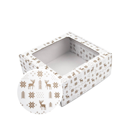 White Square Gift Box with Christmas Design | 220x220x90 mm | Superbox