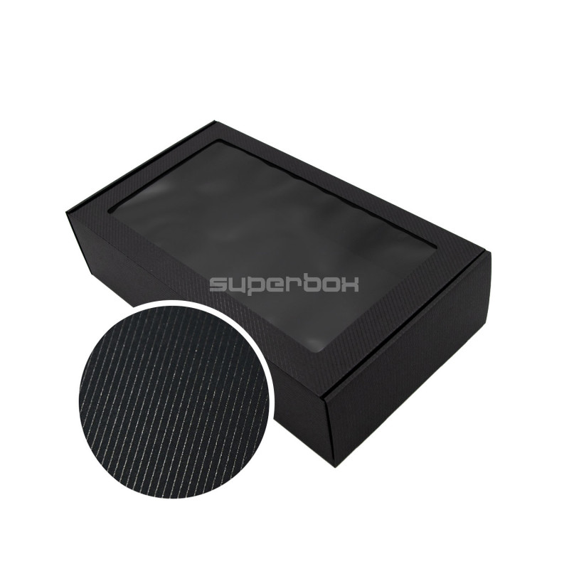 Extended Black PREMIUM Gift Box with Clear Window and Lines