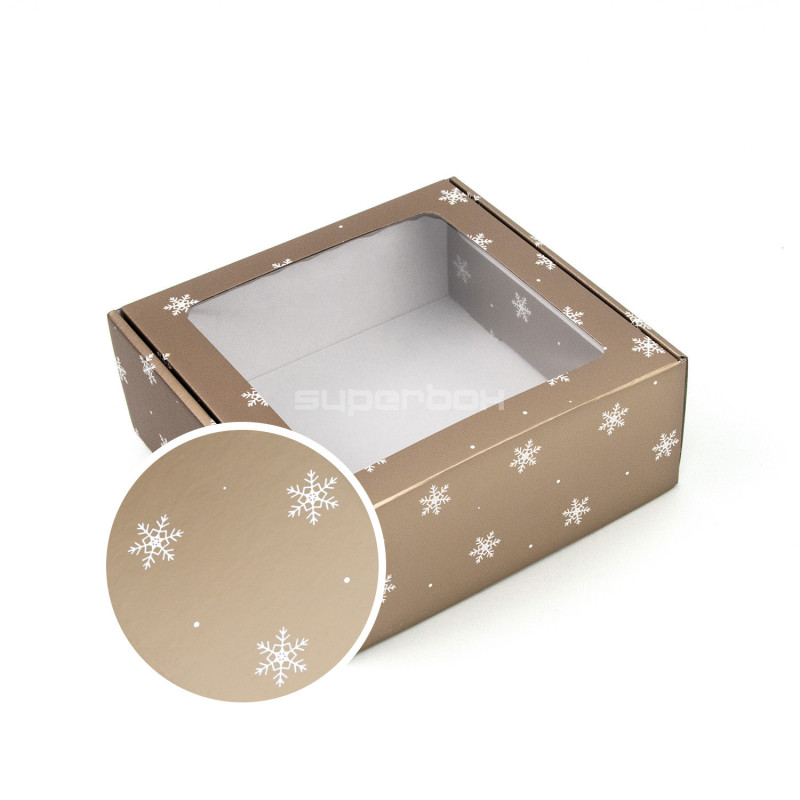 Muted Gold Square Gift Box with Snowflakes